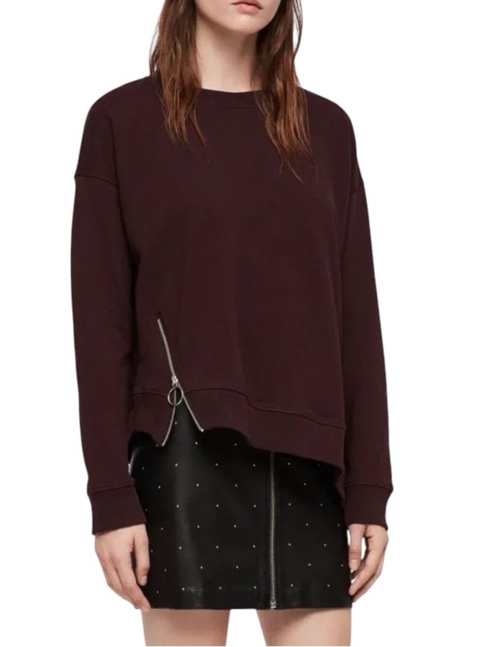 All Saints asymmetrical zipper hem cotton sweatshirt some wash wear size L